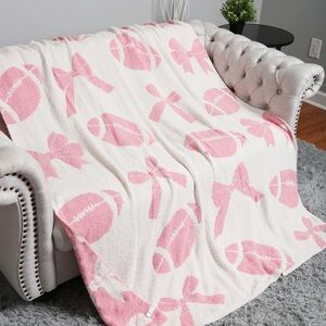 ComfyLuxe Pink and White Football and Bow Throw Blanket